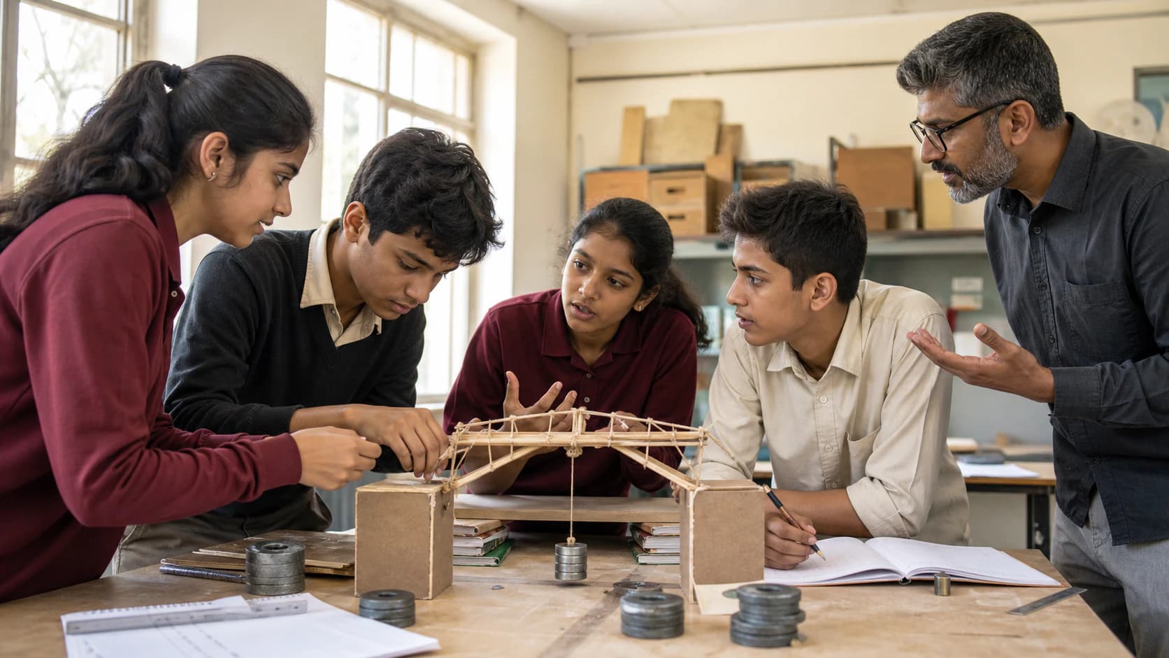 Students using measurement and discussion to solve a practical problem