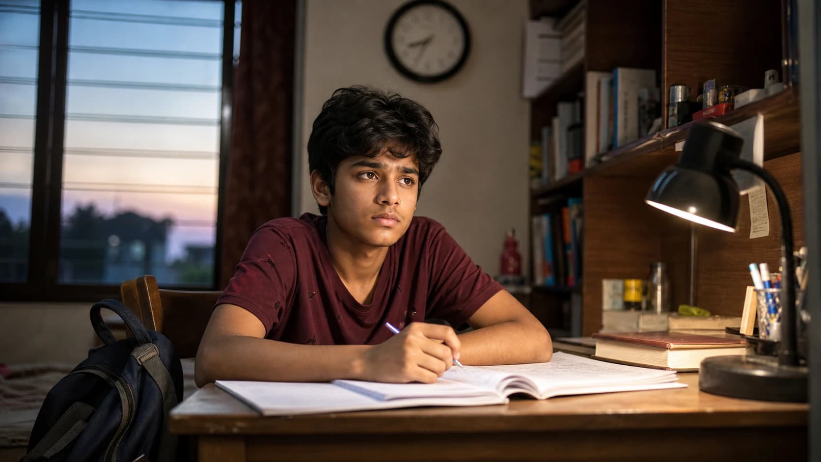 A student working quietly at a desk after the formal school day